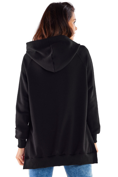 Bluza damska asymetryczna z kapturem bawełniana czarna